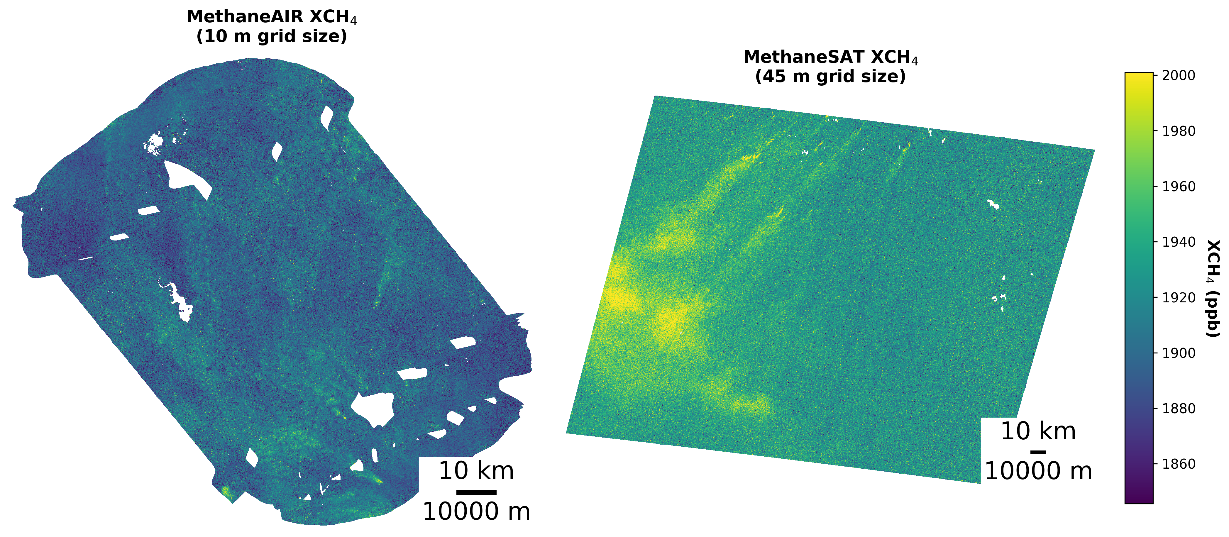 XCH4 maps from MethaneAIR and MethaneSAT